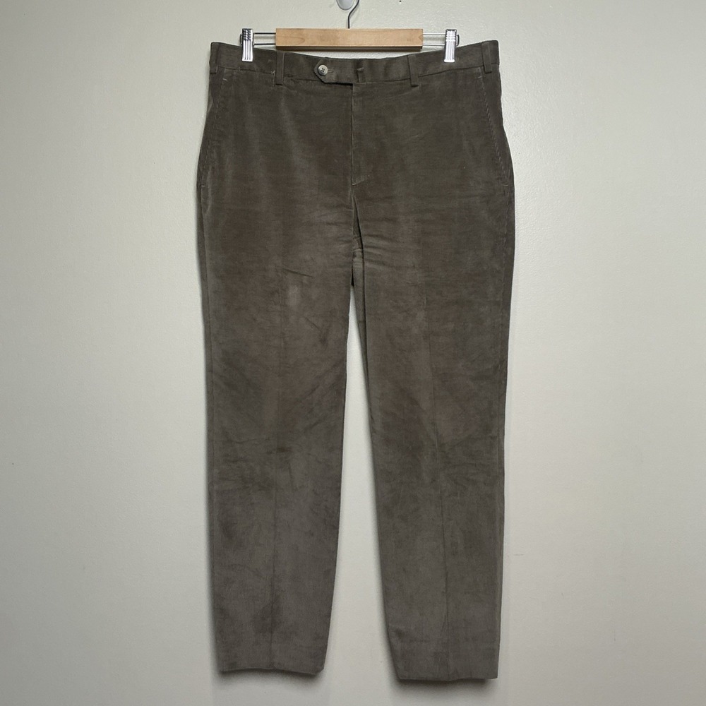 ISAIA Napoli Mens Brown Corduroy Mid Rise Adjustable Waist Corduroy Pants 52R